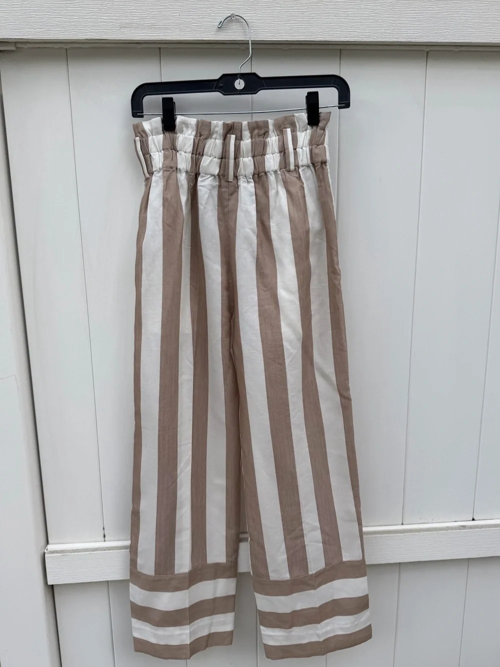 NWT J.Crew Point Sur Khaki Ivory Stripe Paperbag Pants 2P No Belt